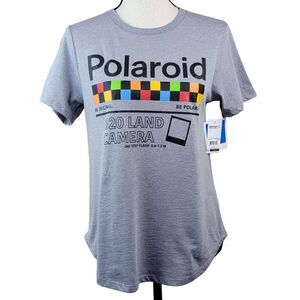 Polaroid Graphic‎ Tshirt Juniors Sz L Gray Retro Crew High Low Shirt Tee Camera